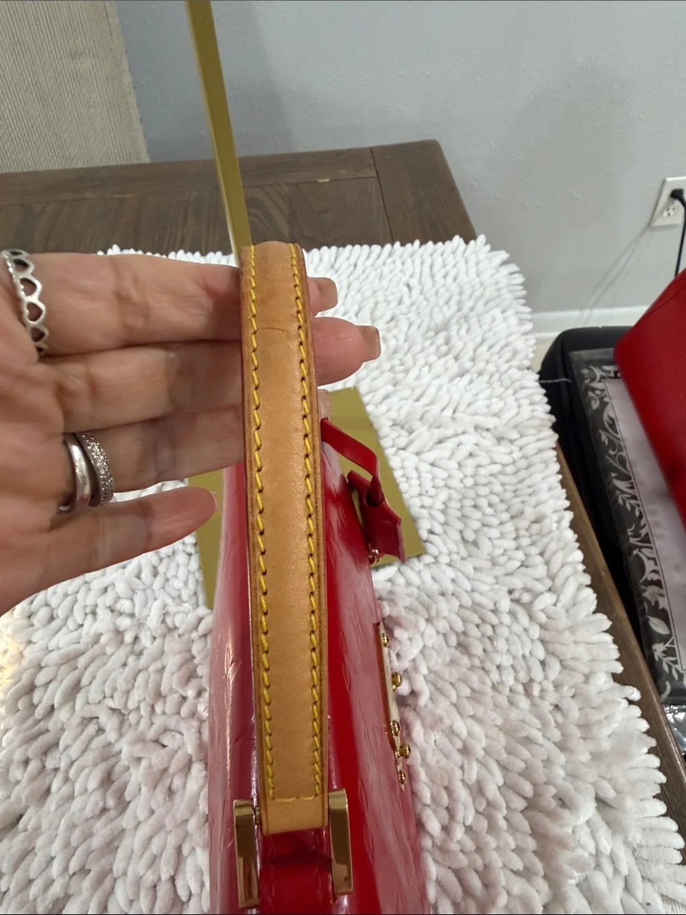 Louis Vuitton Red Vernis Satchel with Gold-Tone Lock